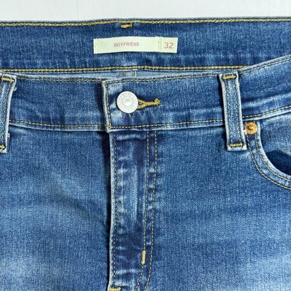 Levis Boyfriend Jeans Women Sz 32x27 Mid-Rise Tapered Medium Wash Stretch Denim - Picture 7 of 10